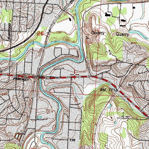Topographic Map of New Mount Olive Baptist Church, MO