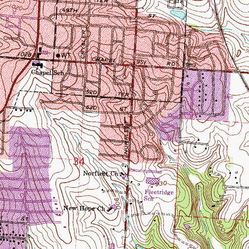 Topographic Map of Norfleet Baptist Church, MO