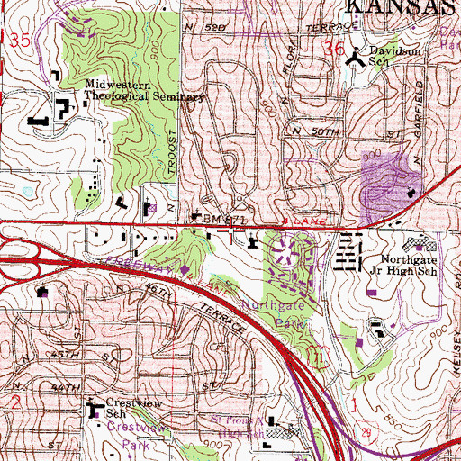 Topographic Map of North Cross United Methodist Church, MO