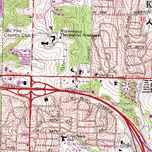Topographic Map of Northgate Baptist Church, MO