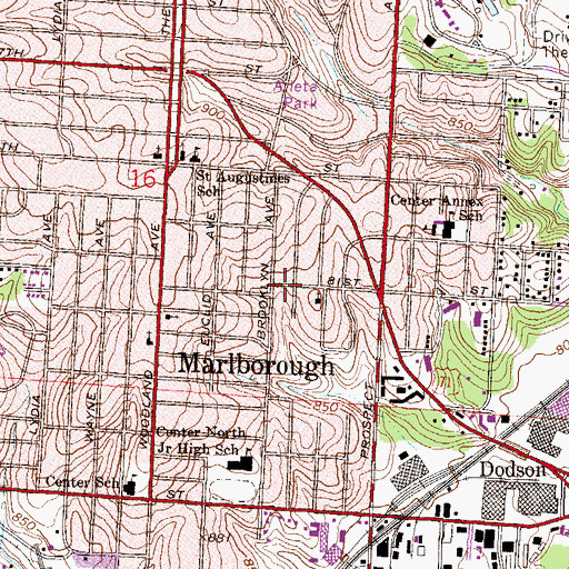 Topographic Map of Olive Street Wesleyan Church, MO