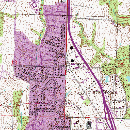 Topographic Map of Park Hill Baptist Church, MO