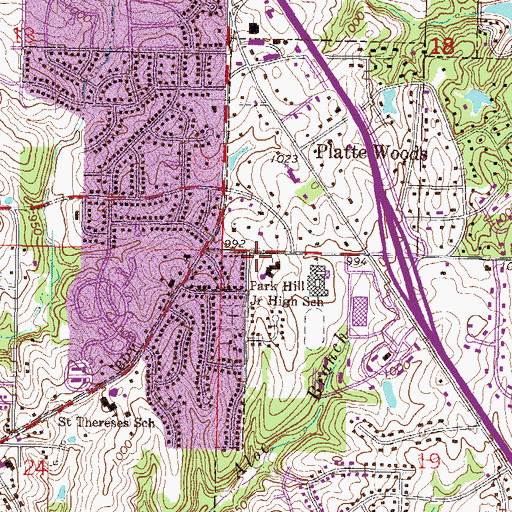 Topographic Map of Park Hill Christian Church, MO