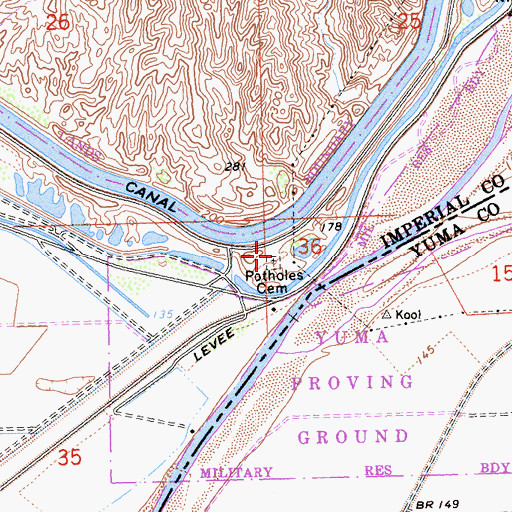 Topographic Map of Potholes Cemetery, CA
