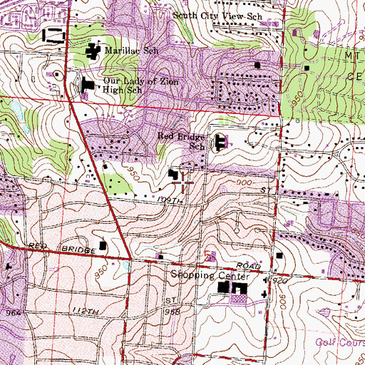 Topographic Map of Red Bridge Christian Church, MO