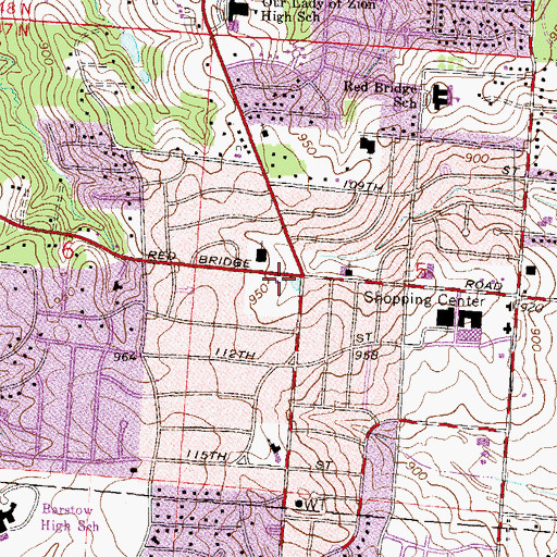 Topographic Map of Red Bridge Church of Christ, MO