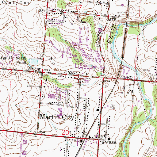 Topographic Map of Red Bridge Congregation of Jehovahs Witnesses, MO
