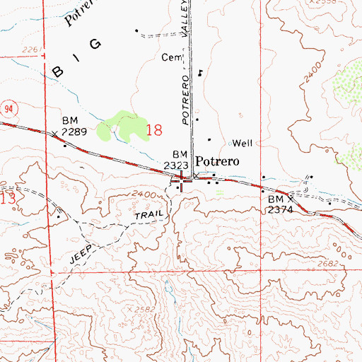 Topographic Map of Potrero, CA