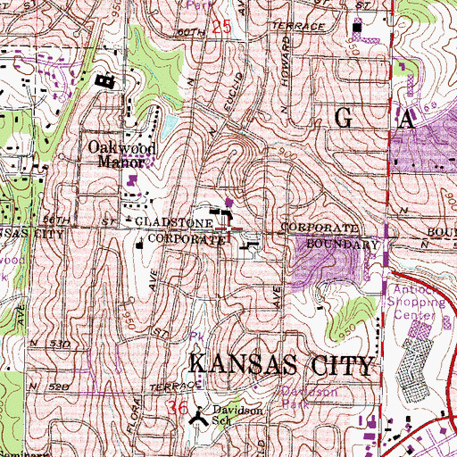 Topographic Map of Englewood Baptist Church, MO