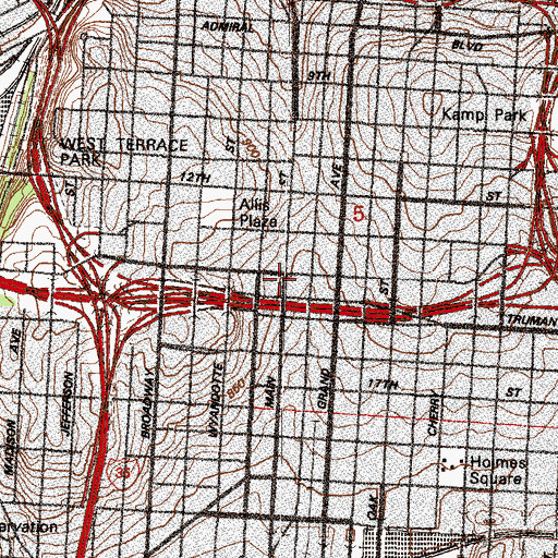 Topographic Map of First Baptist Church, MO