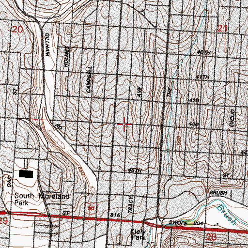 Topographic Map of Forest Avenue Baptist Church, MO
