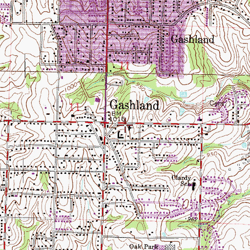 Topographic Map of Gashland Baptist Church, MO