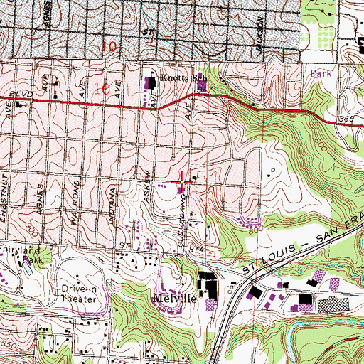Topographic Map of Gethsemane Baptist Church, MO