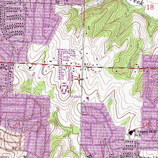 Topographic Map of Gladstone Baptist Church, MO