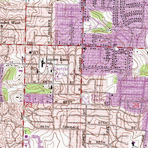 Topographic Map of Gladstone Fellowship Pentecostal Church of God, MO
