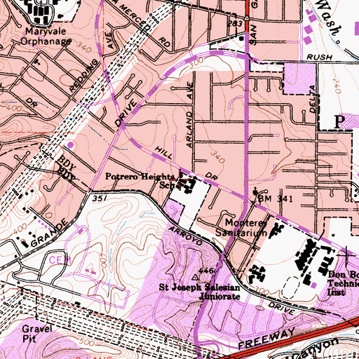 Topographic Map of Potrero Heights Elementary School, CA