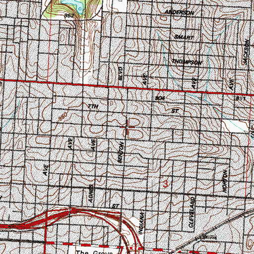 Topographic Map of Grace United Church, MO