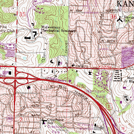 Topographic Map of Saint James Lutheran Church, MO