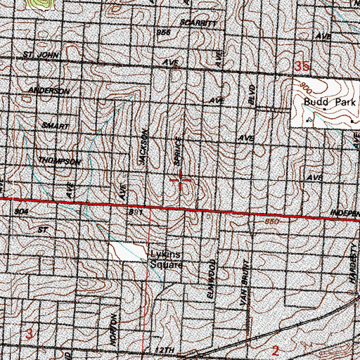 Topographic Map of Saint Johns Anglican Church, MO