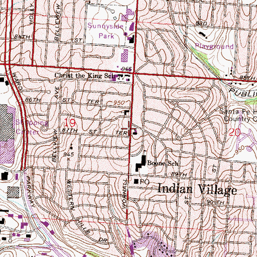 Topographic Map of Santa Fe Hills Baptist Church, MO