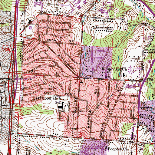 Topographic Map of Shiloh Institutional Church of God in Christ, MO