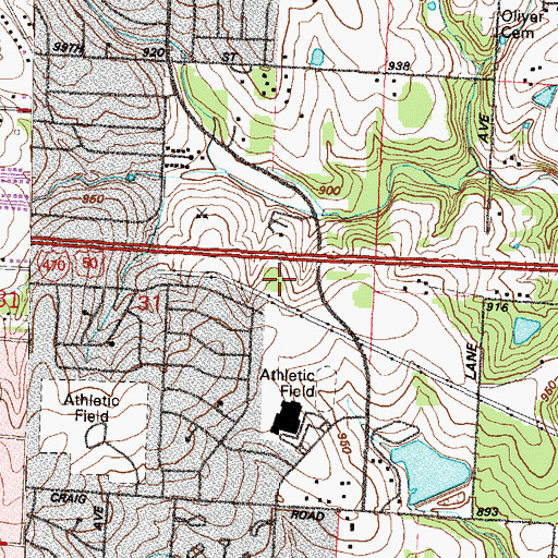 Topographic Map of South Kansas City Baptist Church, MO