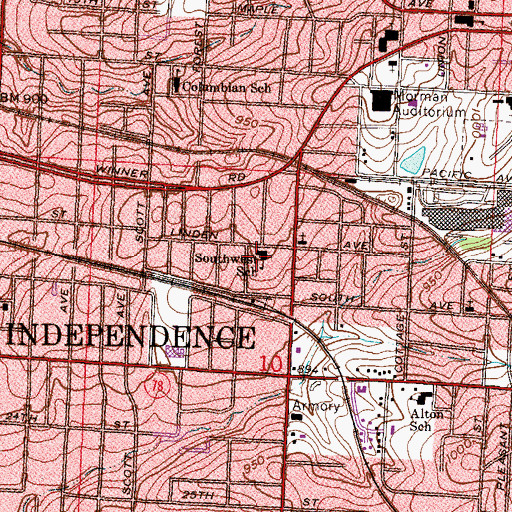 Topographic Map of Procter Elementary School, MO