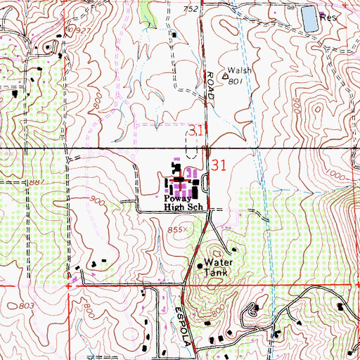 Topographic Map of Poway High School, CA
