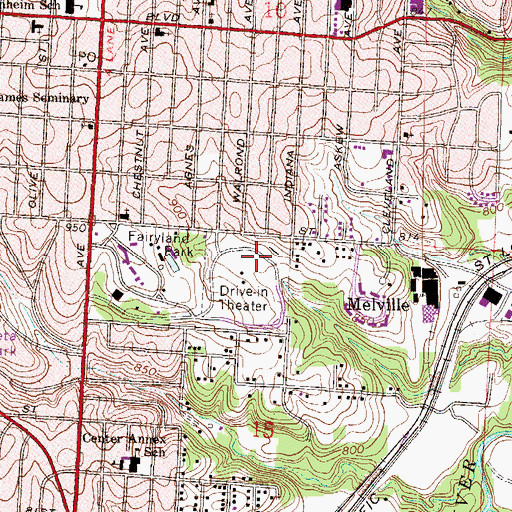 Topographic Map of Satchel Paige Elementary School, MO