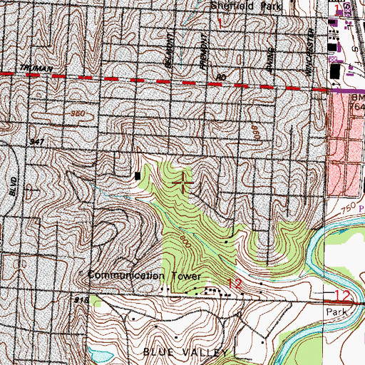 Topographic Map of Trailwoods Elementary School, MO