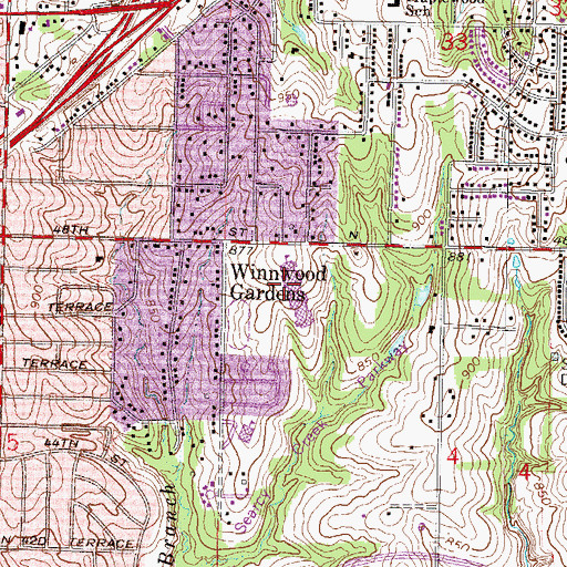 Topographic Map of Winnetonka High School, MO