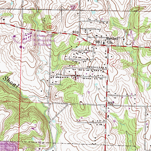 Topographic Map of Tenth Church of Christ Science, MO