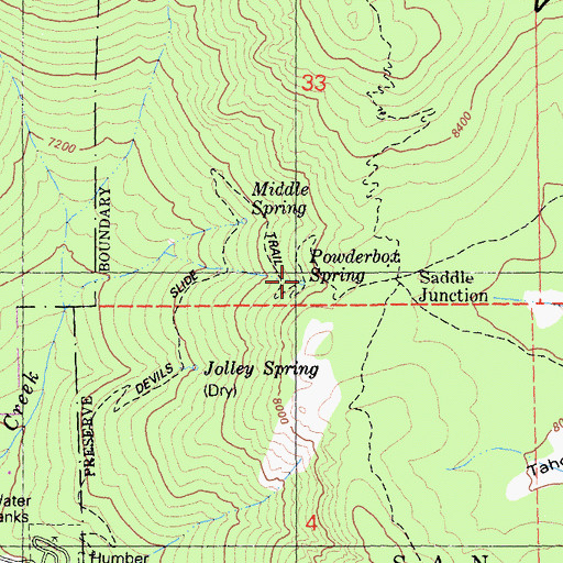 Topographic Map of Powderbox Spring, CA