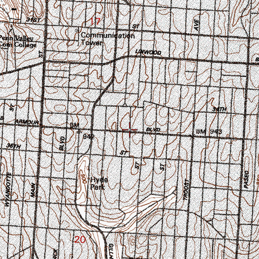 Topographic Map of Trinity United Methodist Church of Kansas City, MO
