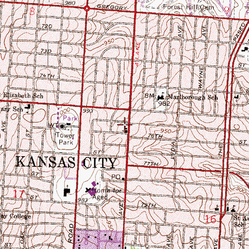 Topographic Map of United Believers Community Church, MO