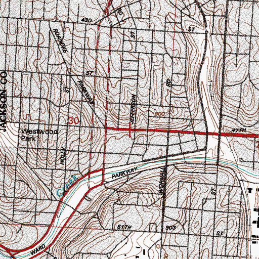 Topographic Map of Unity Temple on the Plaza Church, MO