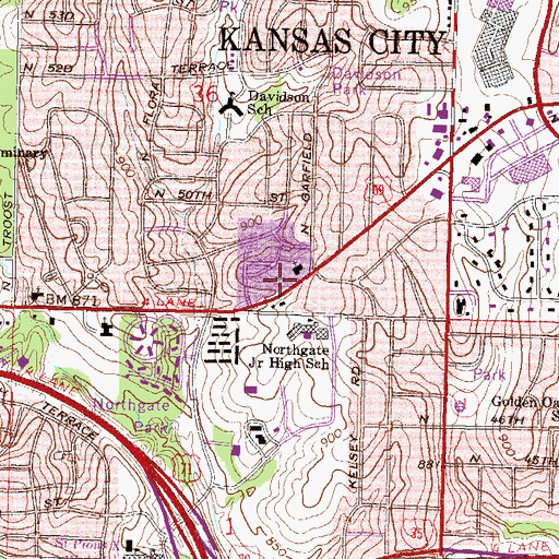 Topographic Map of Vivion Road Church of Christ, MO