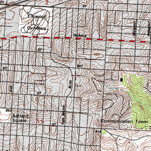 Topographic Map of Wesley Heights United Methodist Church, MO