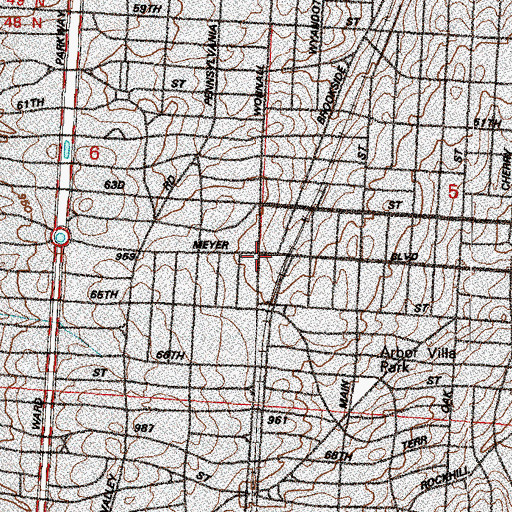 Topographic Map of Wornall Road Baptist Church, MO
