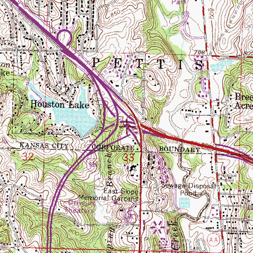 Topographic Map of Interchange 12A and 12B, MO