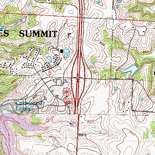 Topographic Map of Interchange 14, MO