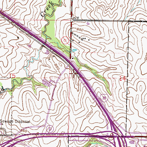 Topographic Map of Interchange 14, MO