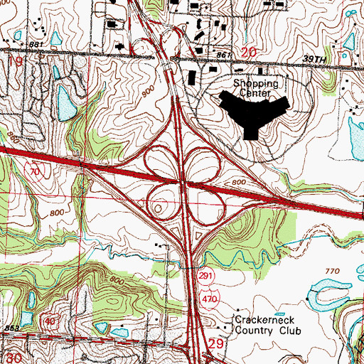 Topographic Map of Interchange 15A and 15B, MO