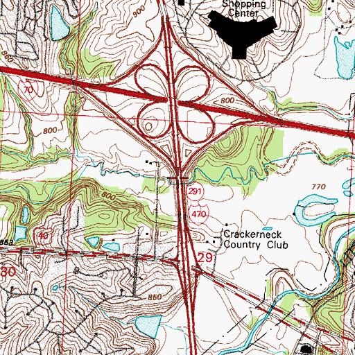 Topographic Map of Interchange 16B and 16C, MO