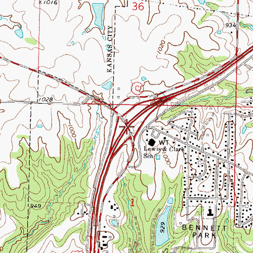 Topographic Map of Interchange 17, MO