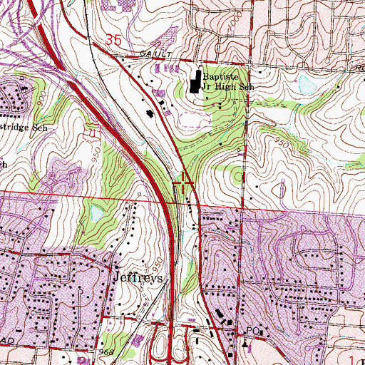 Topographic Map of Interchange 1A and 1B, MO