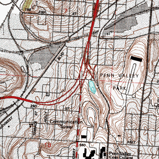 Topographic Map of Interchange 1A and 1B, MO