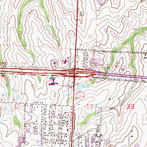 Topographic Map of Interchange 28, MO