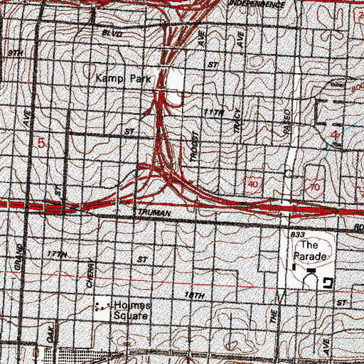 Topographic Map of Interchange 2B and 2C, MO