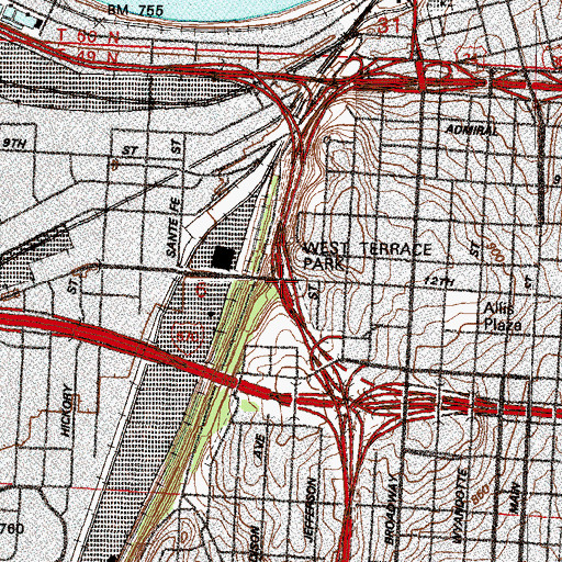 Topographic Map of Interchange 2W, MO